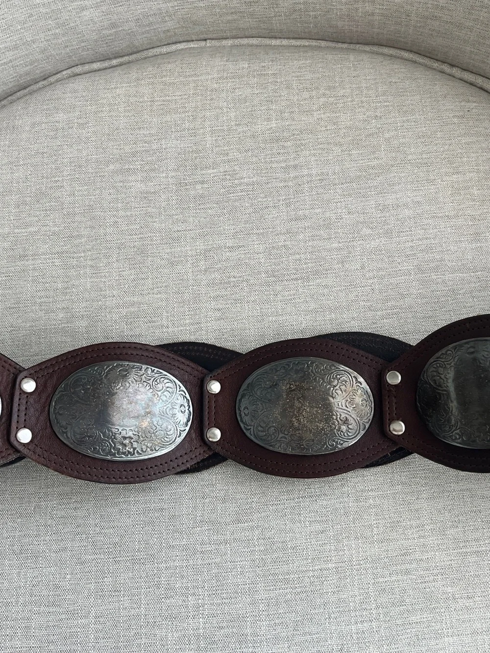 Vintage Sandy Duftler Designs Brown Leather Statement Belt